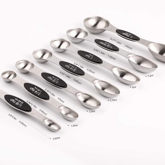 Magnetic Measuring Spoons Set of 7 Stainless Steel Dual Sided Teaspoon Tablespoo - Picture 3 of 7